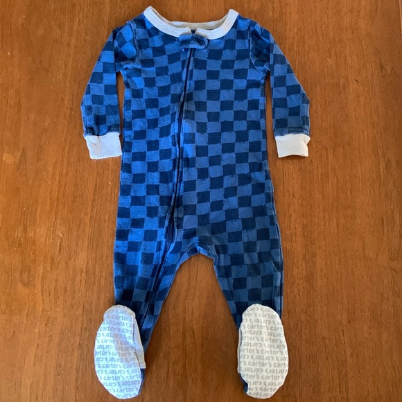 🍊5/$25 Carter's Blue and Gray Checkered Footie Pajama size 12m - Picture 2 of 7